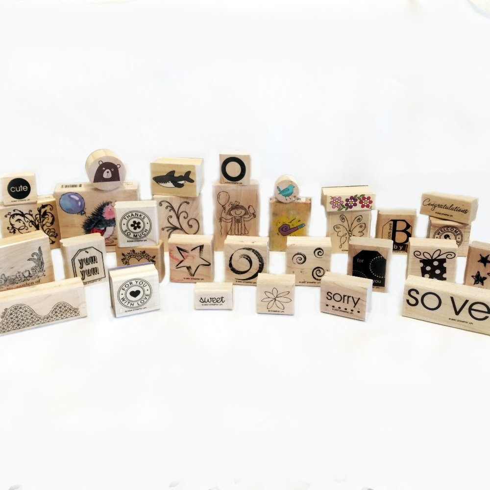 Wooden Block Craft & Scrapbooking Stamps Lot-32-Used & Un-used